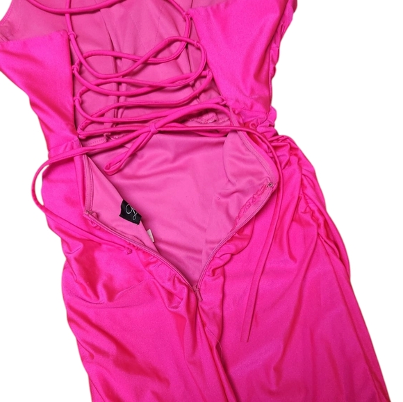 LA FEMME RUCHED MERMAID GOWN PINK 2 - Picture 7 of 13